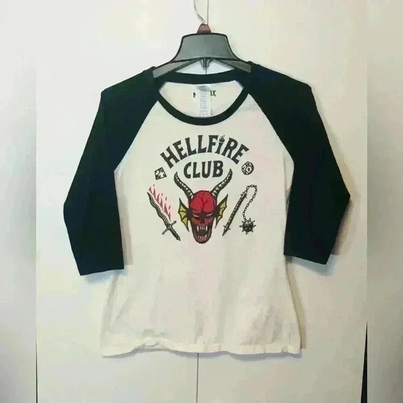 Stranger Things Netflix Hellfire Club Baseball Style Shirt Women size Small - Picture 1 of 8
